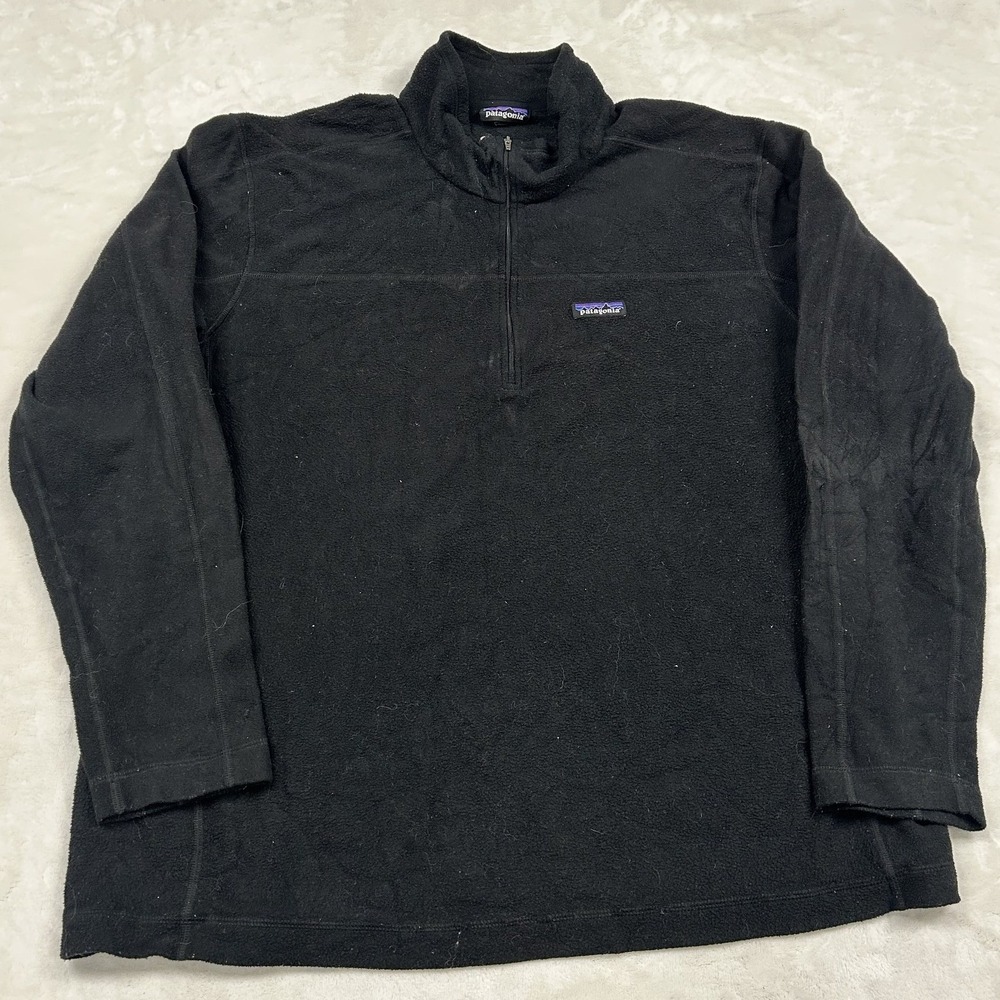 Patagonia Fleece Pullover Mens XXL Black Synchilla Quarter Zip Sweater
